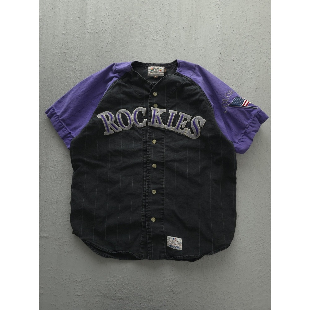 Vintage‎ 90s Colorado Rockies MLB Baseball Black Purple Cotton Jersey Mirage M